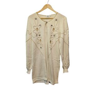 Vintage MADELEINE Angora Wool‎ Cardigan Cream Gold Embellished